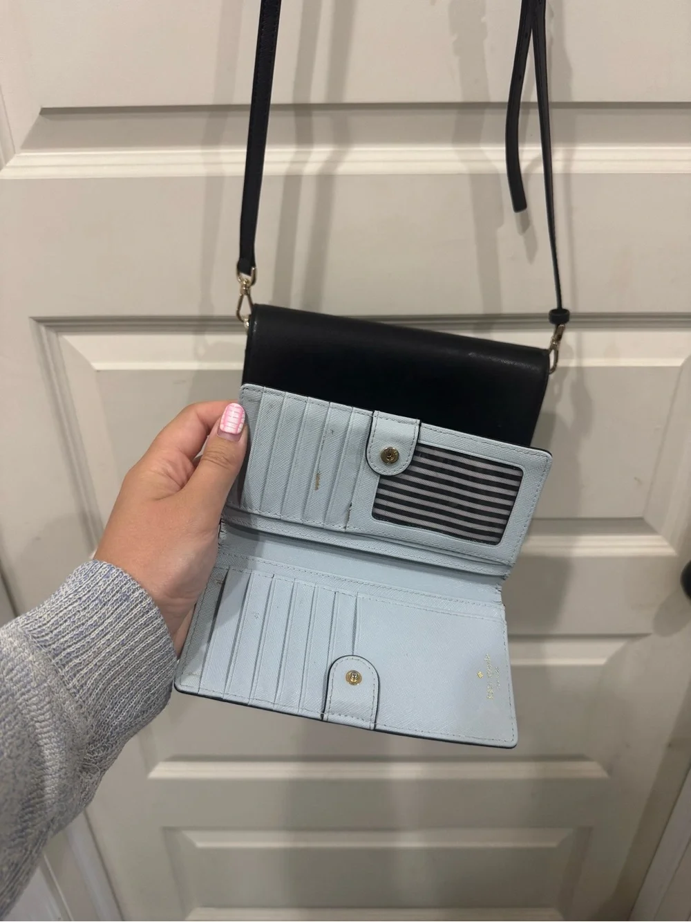 kate spade Black Saffiano Leather Crossbody with Gold Chain